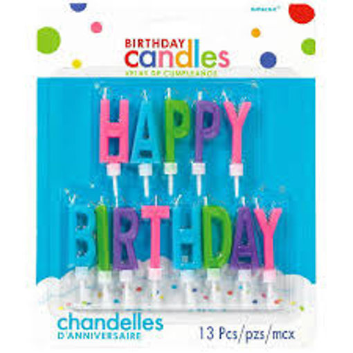 Picture of HAPPY BIRTHDAY BRIGHT COLOURED LETTER CANDLES - 13PK